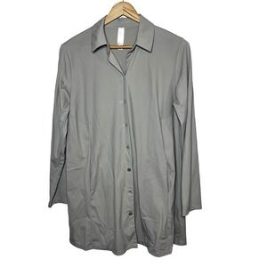 Marla Wynne Gray Button Front Oversized Tunic Size S Pockets Pleated Back Lagen